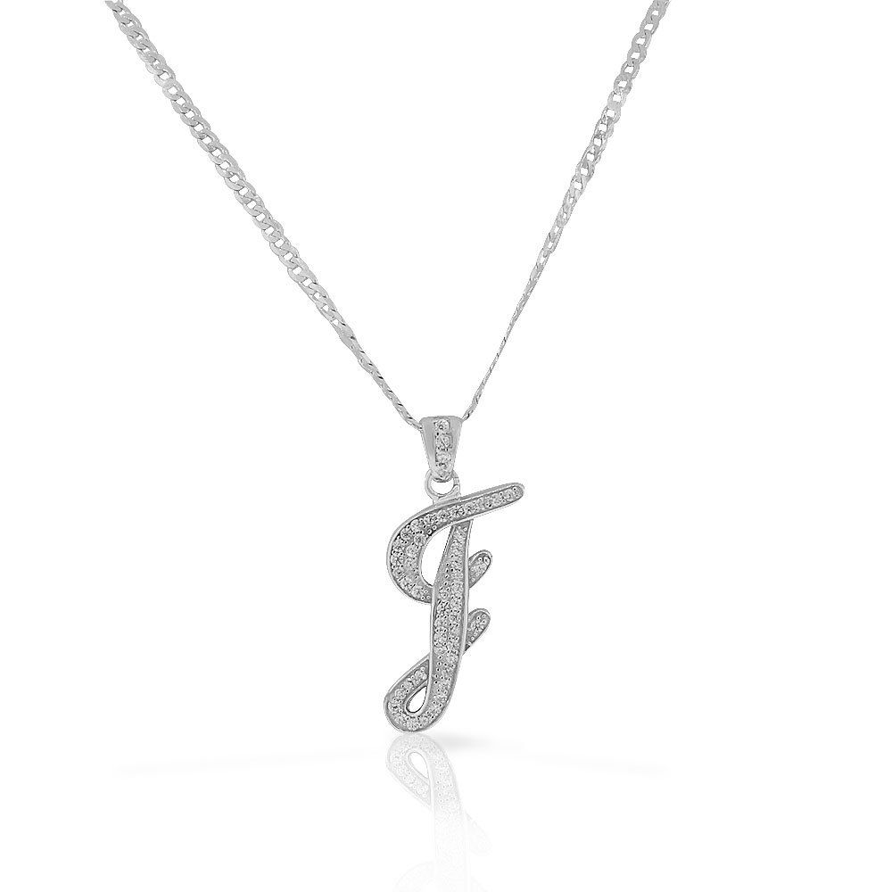 Elizabeth Jewelry Letter J Cursive Initial Cz Pendant 925 Sterling Silver Elizabeth Jewelry Letter J Cursive Initial Cz Pendant 925 Sterling Silver