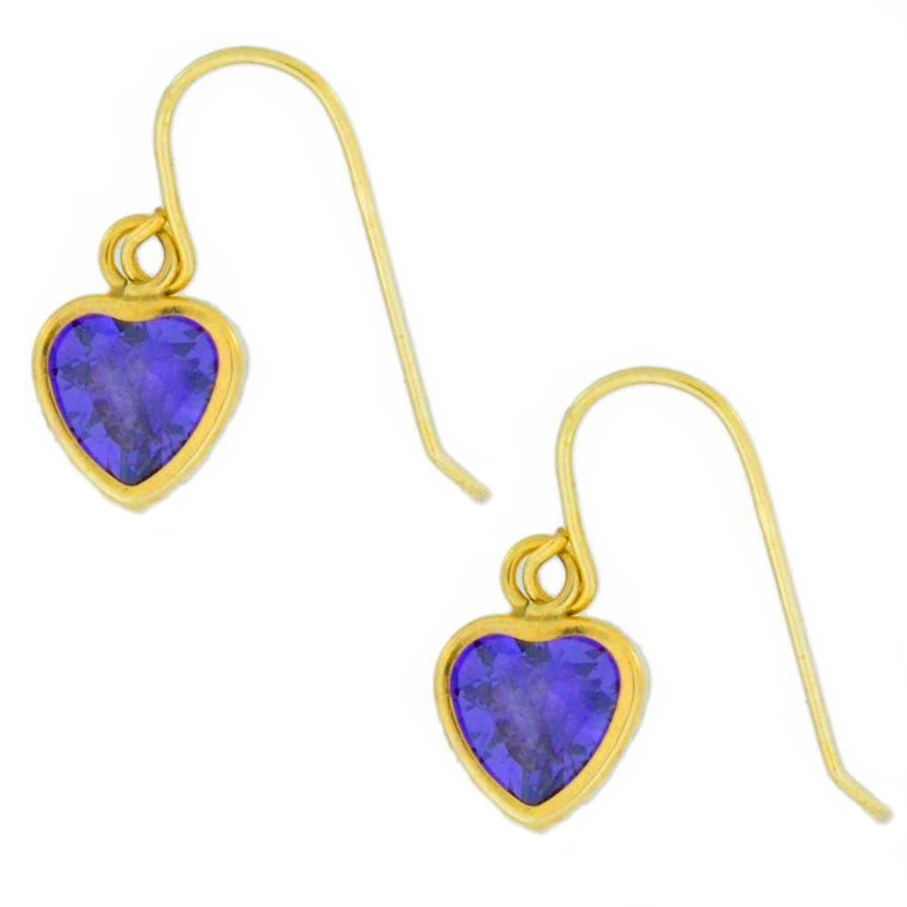 Elizabeth Jewelry 14Kt Yellow Gold Amethyst Heart Bezel Dangle Earrings