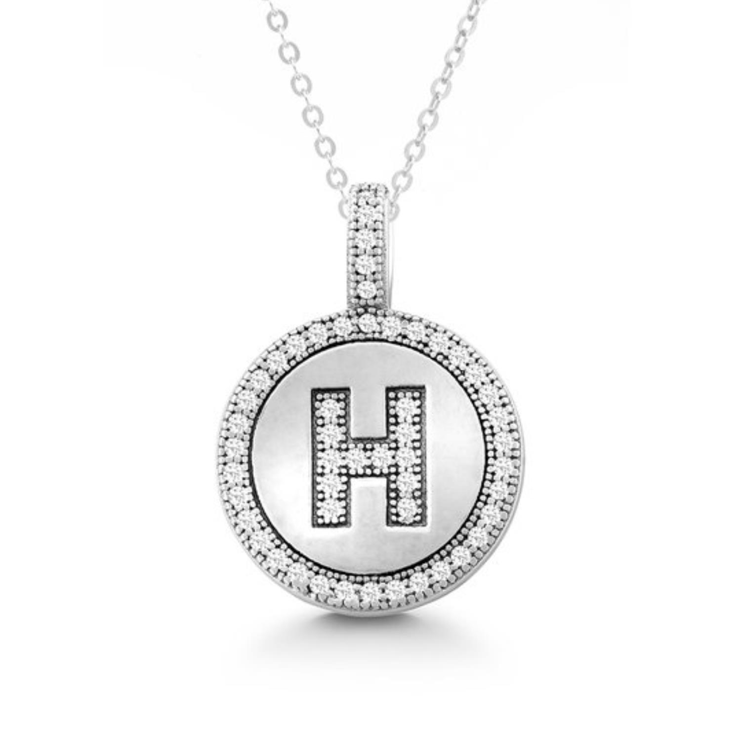 Elizabeth Jewelry Letter H Micro Pave Initial CZ Pendant .925 Sterling Silver