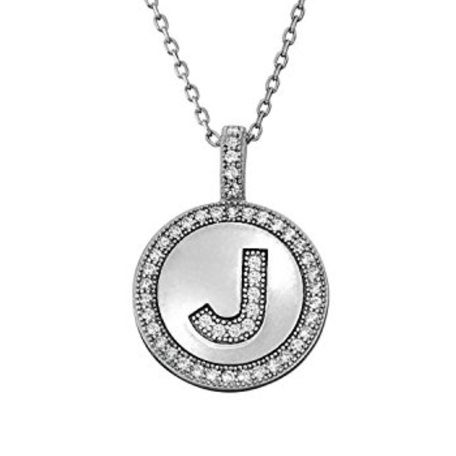 Elizabeth Jewelry Letter J Micro Pave Initial Cz Pendant 925 Sterling Silver Elizabeth Jewelry Letter J Micro Pave Initial Cz Pendant 925 Sterling Silver