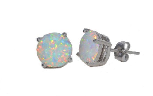 Elizabeth Jewelry Opal Round Stud Earrings 14Kt White Gold
