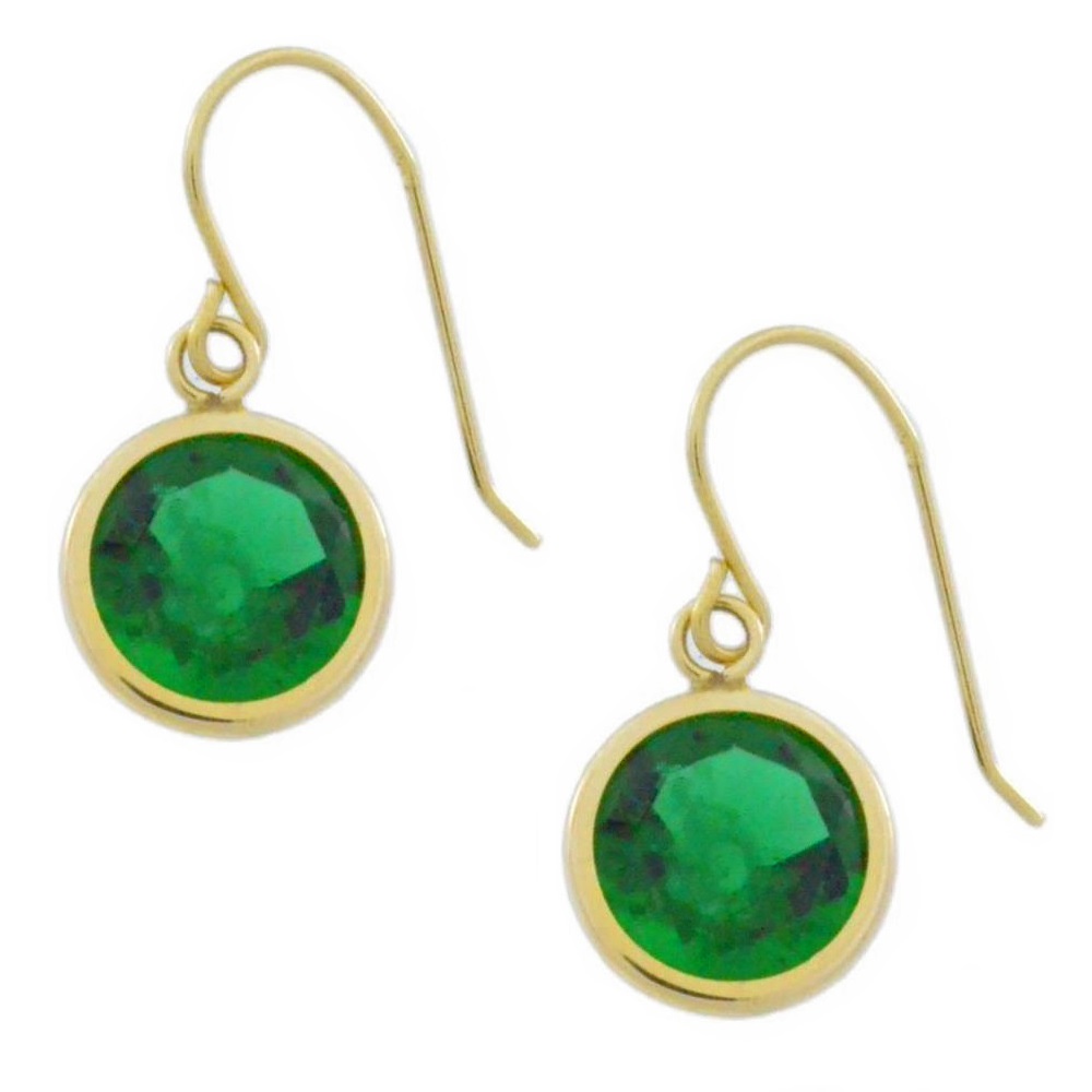 Elizabeth Jewelry 14Kt Yellow Gold Emerald 6mm Round Bezel Dangle Earrings