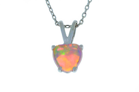 Elizabeth Jewelry 6mm Pink Opal Heart Pendant .925 Sterling Silver Rhodium Finish