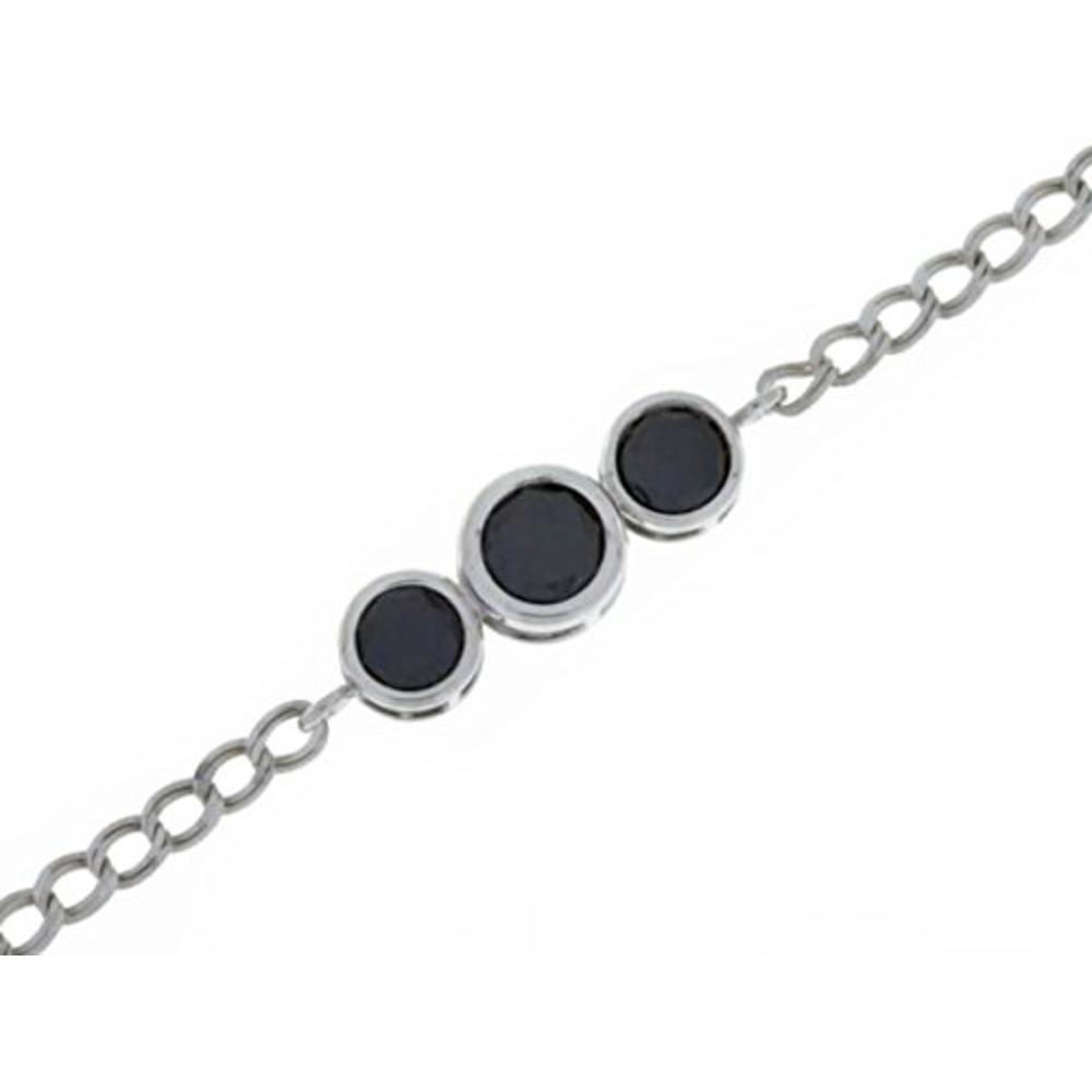 Elizabeth Jewelry 2 Ct Black Onyx Round Bezel Bracelet .925 Sterling Silver Rhodium Finish