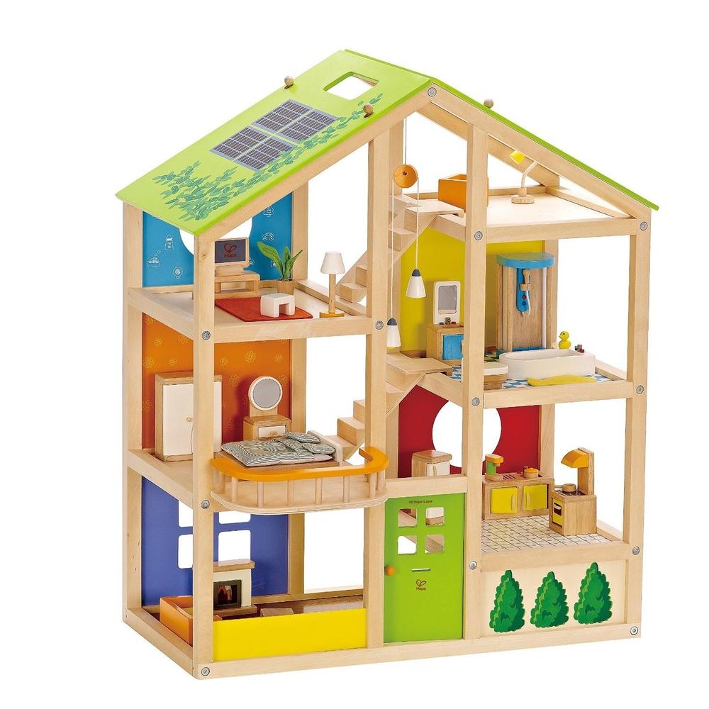 Hape - All Season Doll House - Furnished Playset Includes Four Room Sets