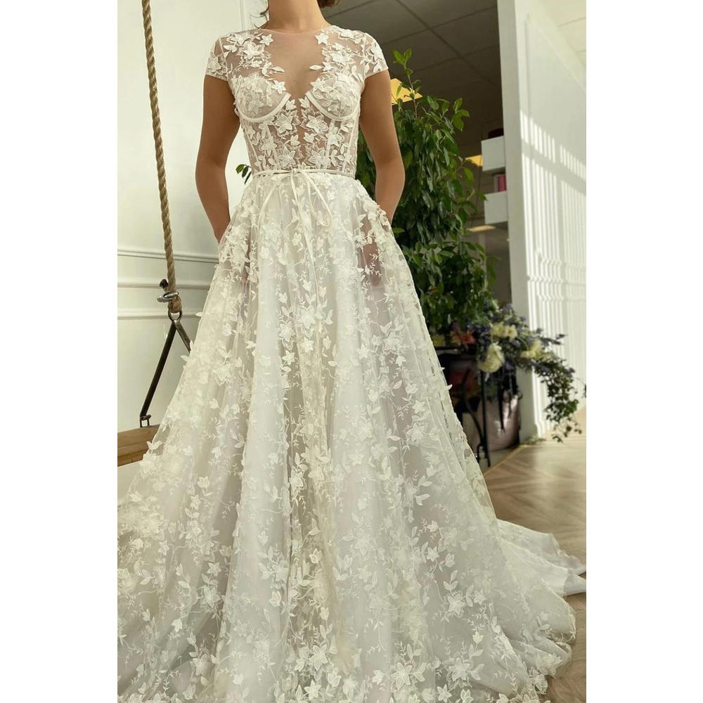 KettyMore Women Flower Decorated Long Thin Skirt Pretty Lightweight Cool Wedding Dress