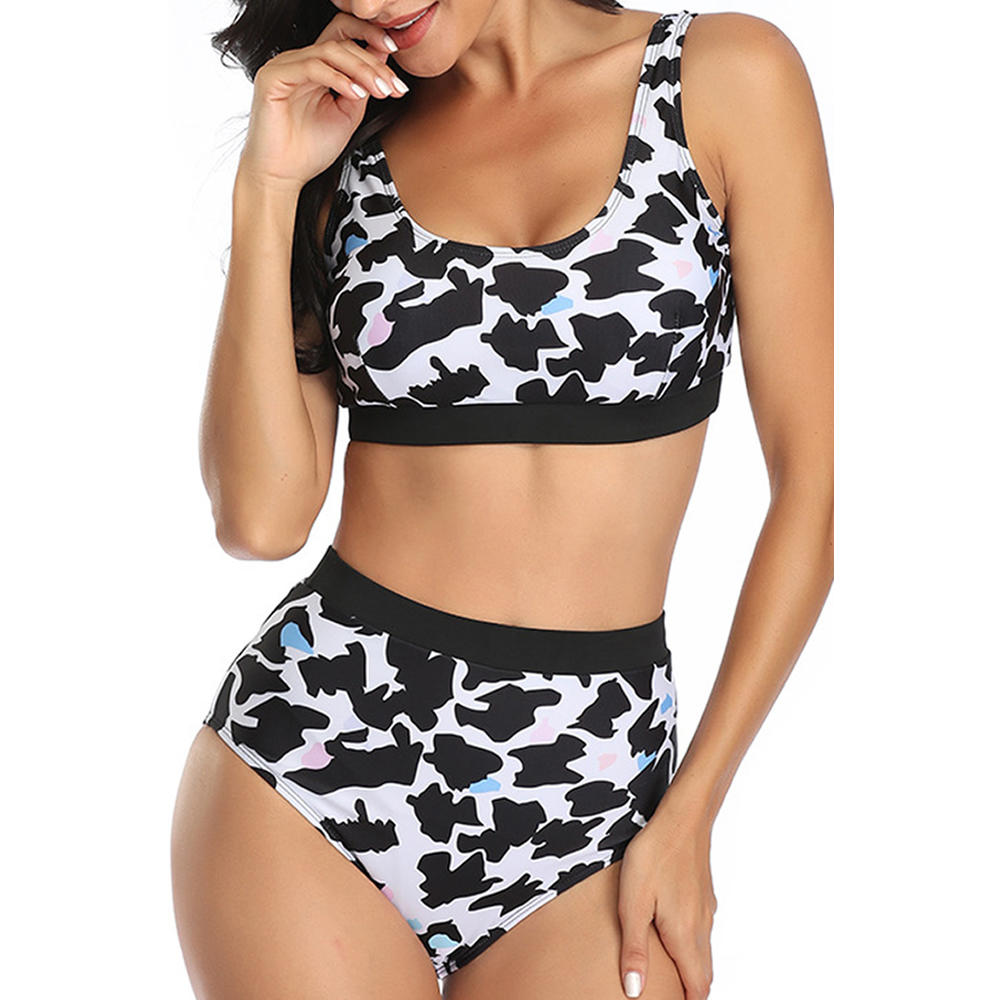 KettyMore Women Slim Fit Printed Pattern Sleeveless Styled High Waist Two Piece Swimwear