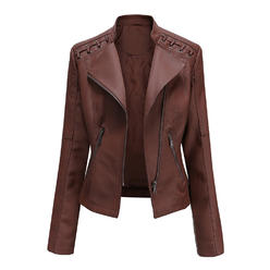 Ketty More Women Convenient Solid Colored Long Sleeve Warm Leather Jacket