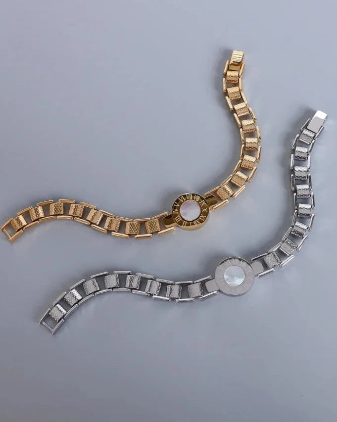 Kim Thomas Titanium Steel Gold-plated Women Trendy Roman Numeral Shell Bracelet Jewelry for valentine Gift
