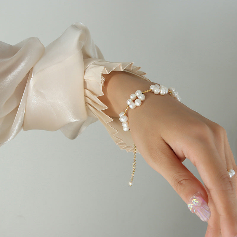 Kim Thomas Freshwater Pearl Bracelet Flower Shape Titanium Steel Fashion Personality Bracelet For Women Trendy Jewelry