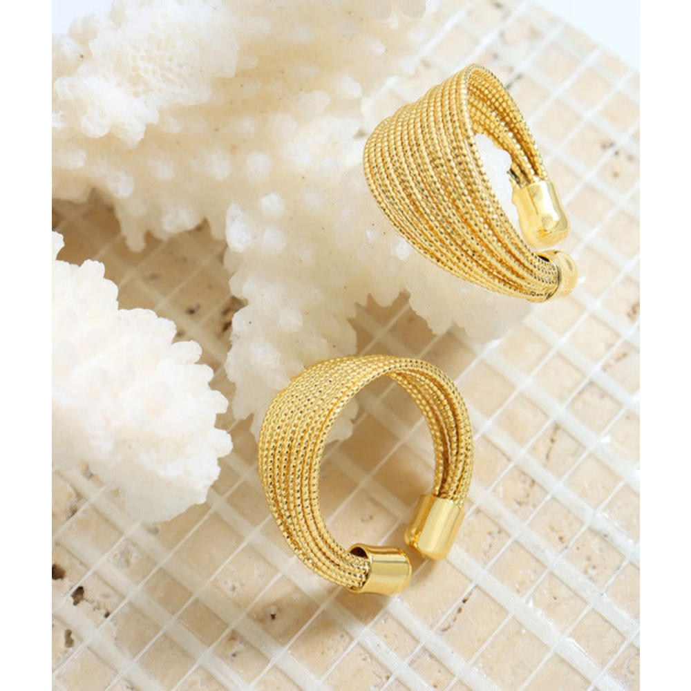 Kim Thomas Open Geometric Fashionable Non-Fading Multi-Layered Line Half Circle Ring Titanium Steel Gold-Plated