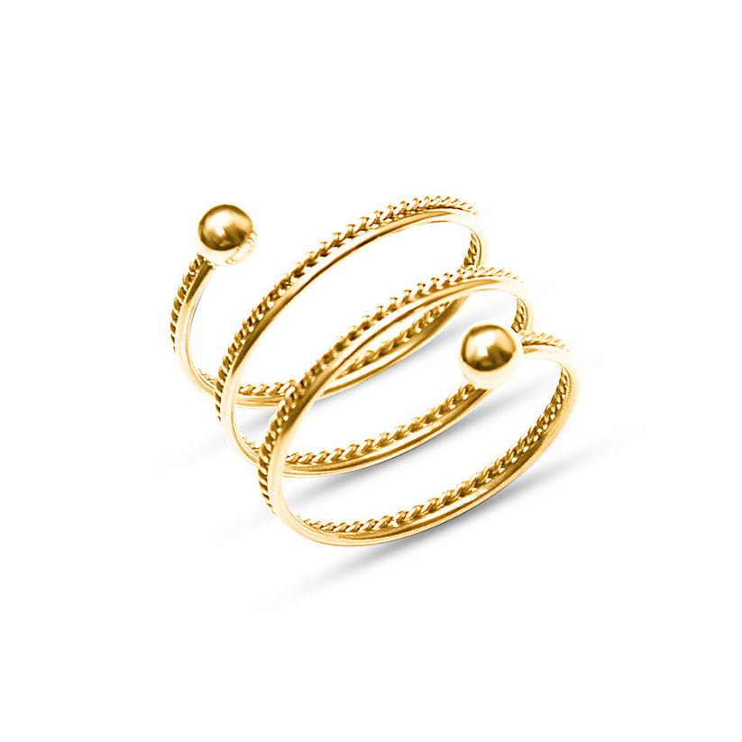 Kim Thomas Niche Design Spring Twist Rotating Steel Ball Ring titanium steel 18k gold ins style jewelry Pack of 2