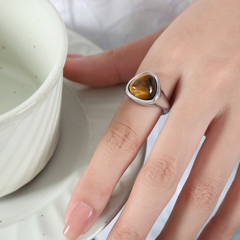 Selected Color is Tiger eye stone steel color ring