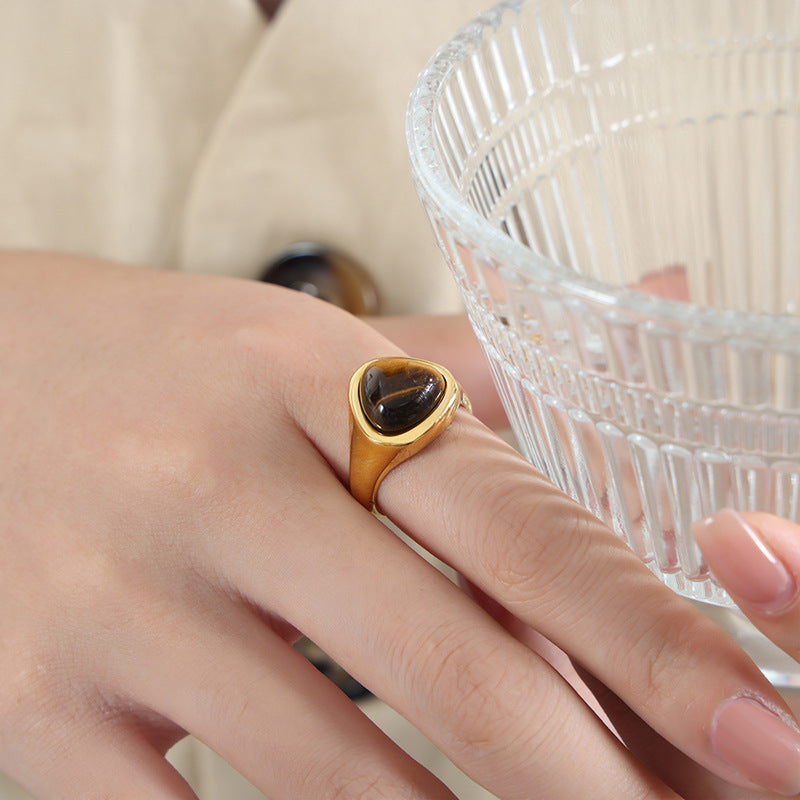 Selected Color is Tiger eye stone gold ring