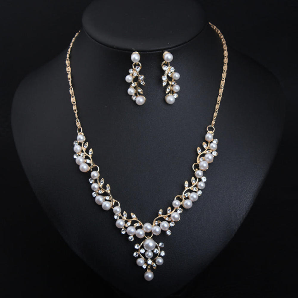 Kim Thomas Style simple rhinestone pearl necklace and earrings set feminine and versatile accessories