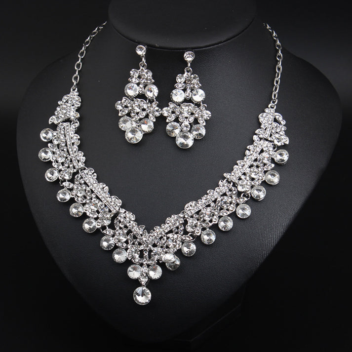 Kim Thomas Crystal gem transparent necklace earrings set European and American bride wedding dress female fashion accessories
