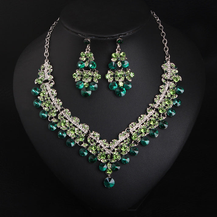 Kim Thomas Crystal gem transparent necklace earrings set European and American bride wedding dress female fashion accessories