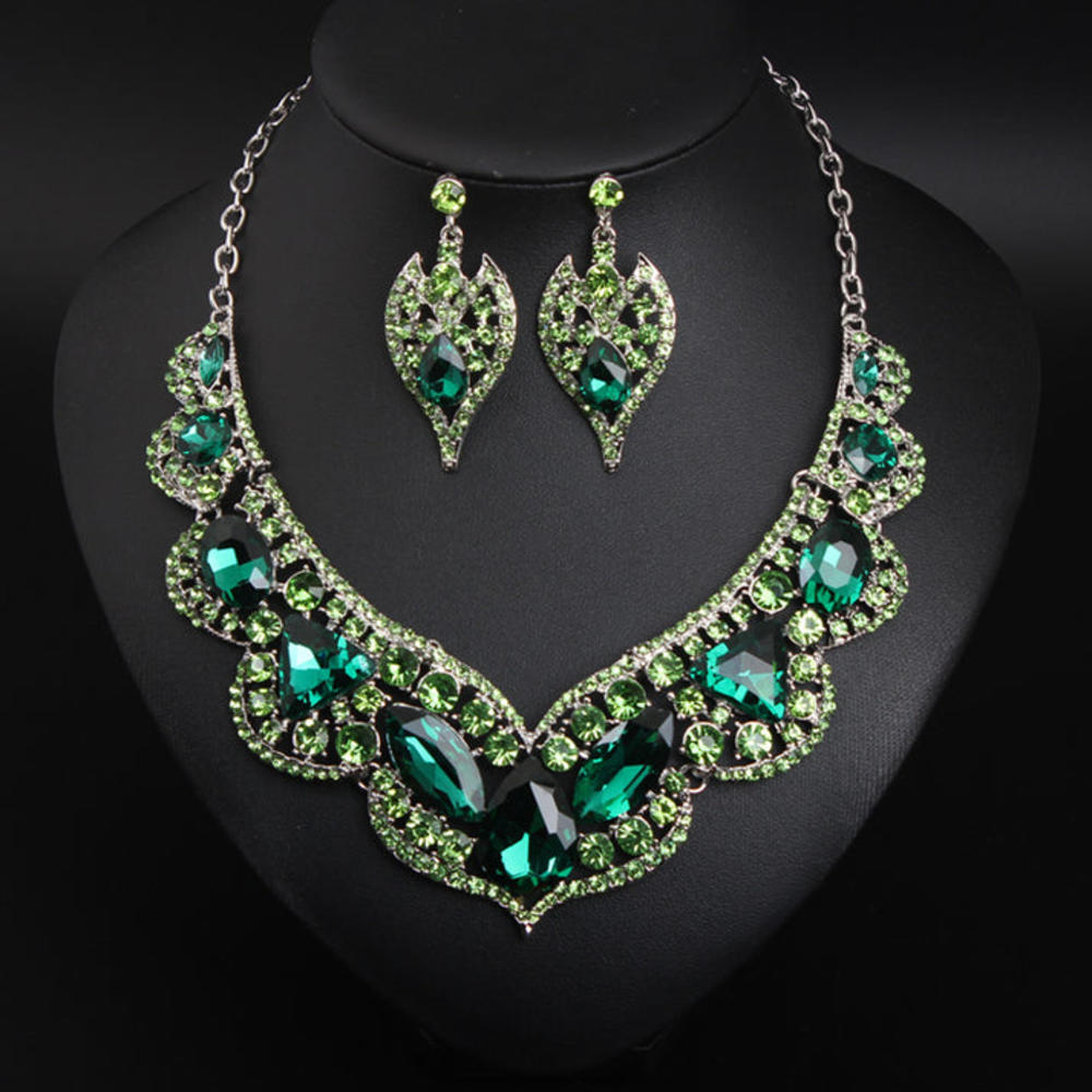Kim Thomas American exaggerated gemstone collarbone necklace earrings set dress banquet fashion women's accessories