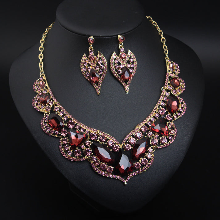 Kim Thomas American exaggerated gemstone collarbone necklace earrings set dress banquet fashion women's accessories