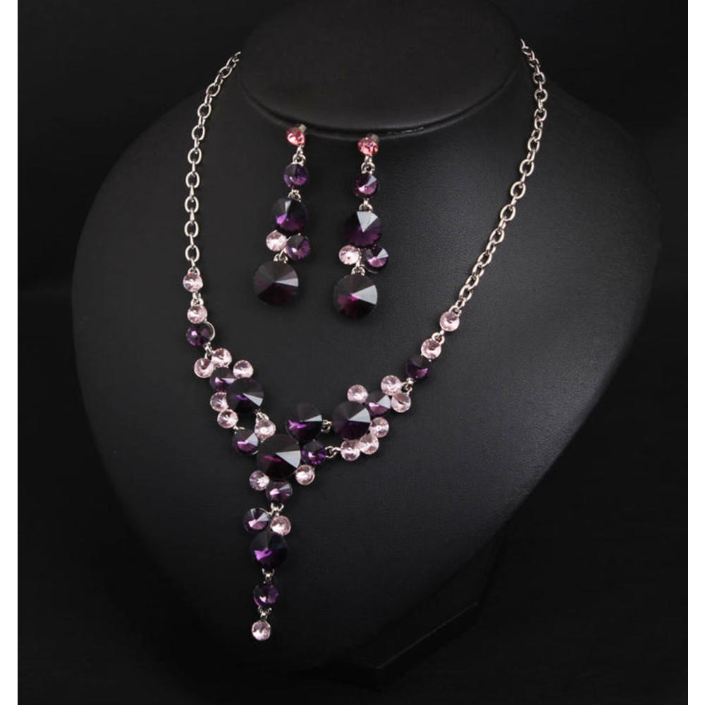 Kim Thomas Women Bridal Dress Accessories Luxury Purple Flower Crystal Rhinestone Statement Collar Choker Necklace Earring JewelrySets