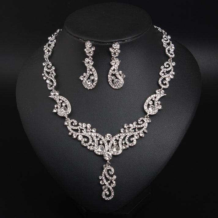 Kim Thomas Rhinestone Necklace Earrings Set Statement Pendant Choker African Bridal Wedding Party Jewelry Women Collar Gift
