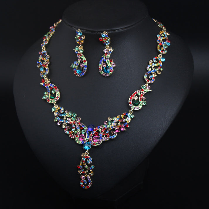Kim Thomas Rhinestone Necklace Earrings Set Statement Pendant Choker African Bridal Wedding Party Jewelry Women Collar Gift
