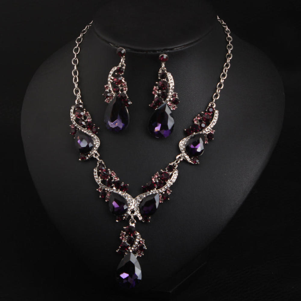 Kim Thomas American exaggerated necklace and earrings set amethyst short clavicle chain women's dress banquet