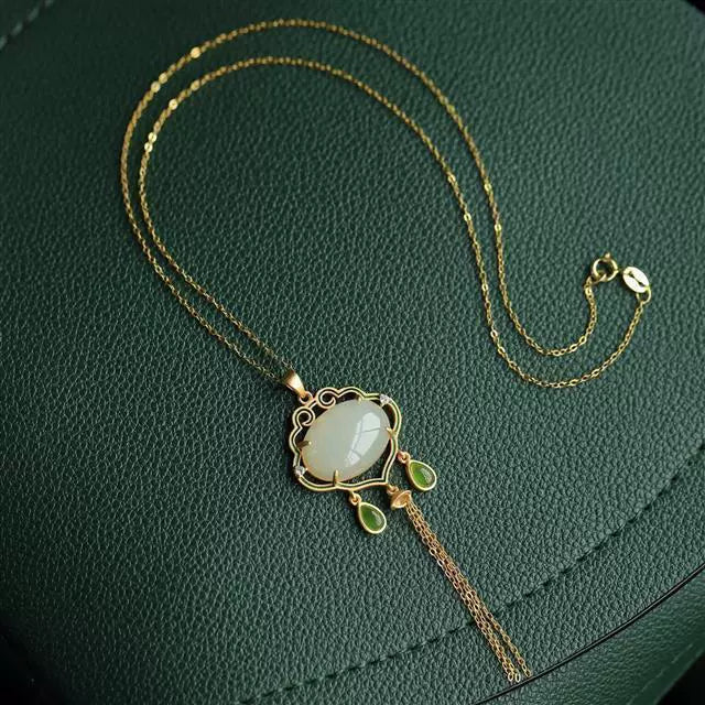 Kim Thomas White Jade Ruyi Pendant Natural Necklace Jewelry 925 Silver Women Chalcedony Gift