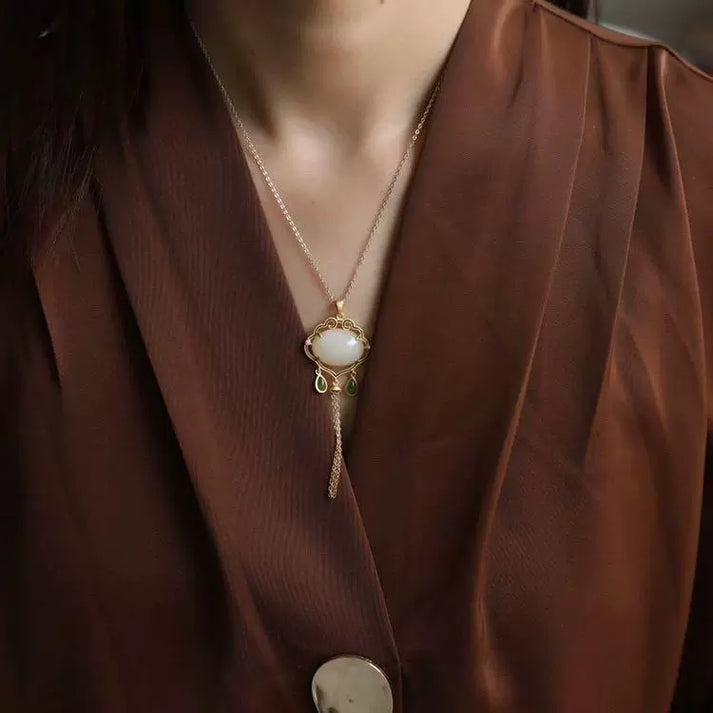 Kim Thomas White Jade Ruyi Pendant Natural Necklace Jewelry 925 Silver Women Chalcedony Gift