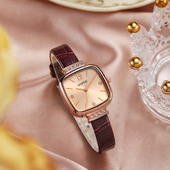 Kim Thomas Women Square Rose Wrist Watch Leather Quartz Wristwatches Fashion Watch Clock