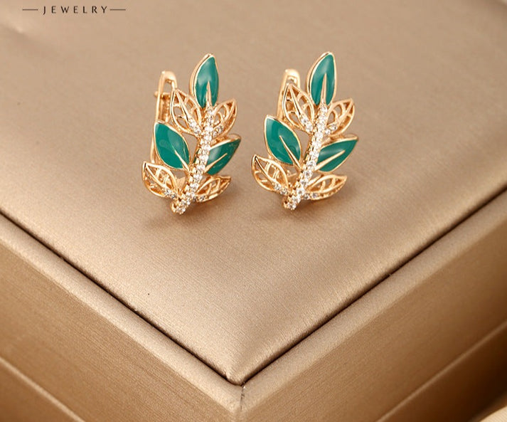 Kim Thomas Jewelry plated 18K gold alloy drop glaze leaf earrings European and American cross-border foreign trade fashion leaf earrings