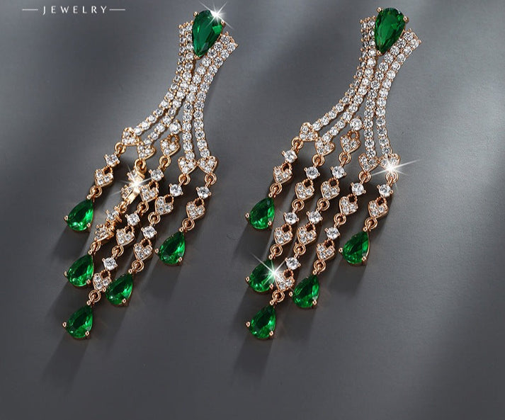 Kim Thomas Heavy Industry Fashion Tassel Earrings New Trendy Inlaid Artificial Gemstones Light Luxury Retro Earrings
