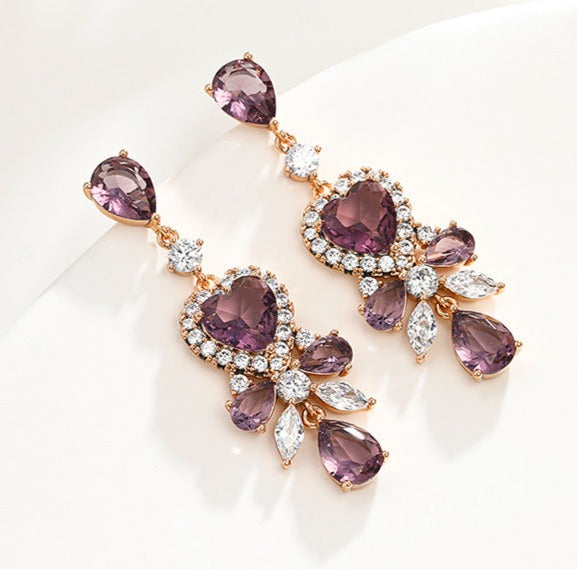Kim Thomas American retro grape purple heart-shaped tassel earrings girl's heart light luxury palace style earrings