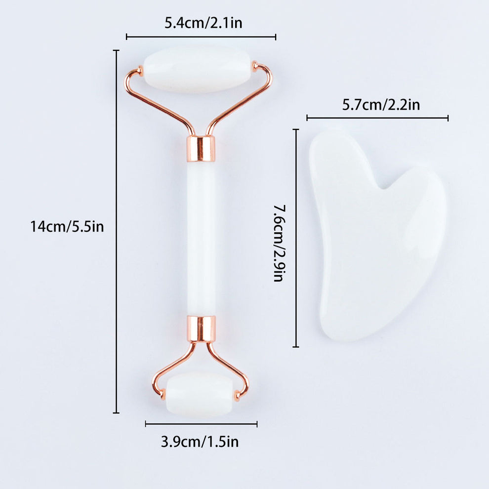 Kim Thomas New double-headed jade roller scraping massager physiotherapy scraping board facial massage stick thickened beauty device cross-