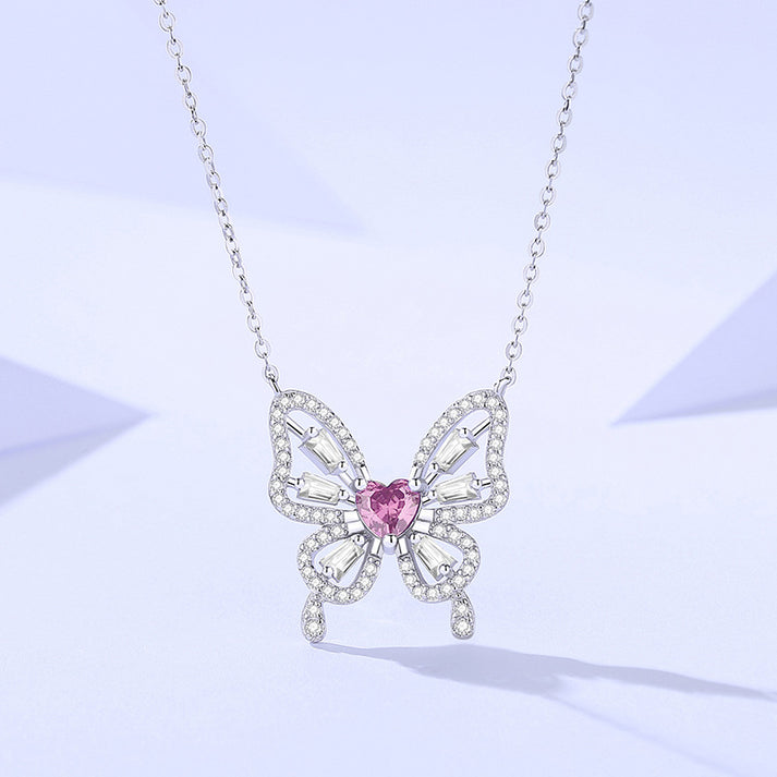 Pink zirconium white gold necklace