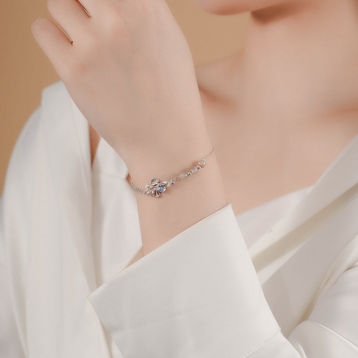 Kim Thomas Sterling silver original lucky light-picking bracelet feminine niche apricot leaf glazed stone hand jewelry