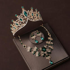Kim Thomas Green diamond crown wedding bride tiara dress necklace three-piece set wedding accessories