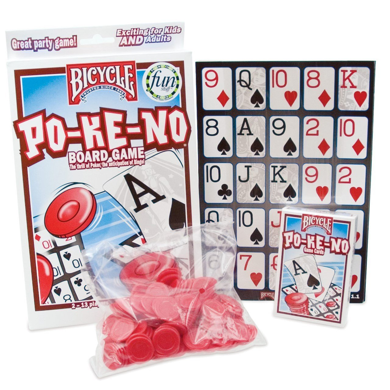 bicycle 12 board pokeno game with 200 chips and po ke no cards