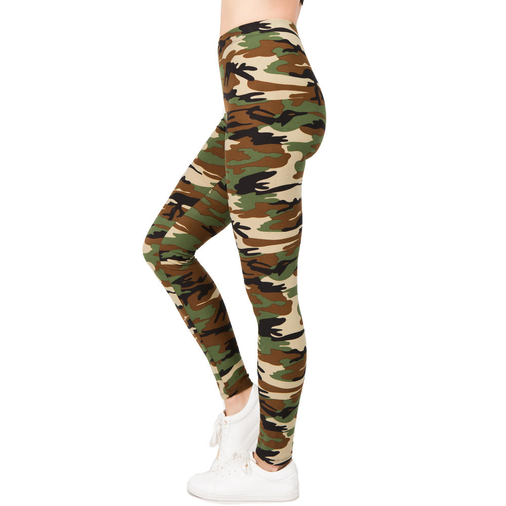 Yelete Women's Classic Camo Print Stretch-Knit Pant Leggings, Camouflage, One Size