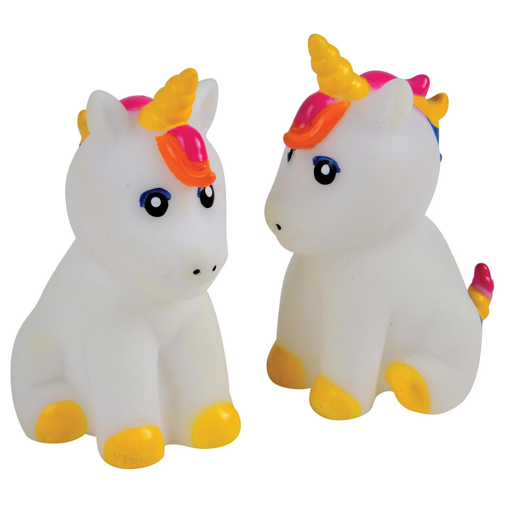 Veil Entertainment Rubber Unicorn Play Toy 3" Novelty Toy, White Yellow Pink, 2 Pack