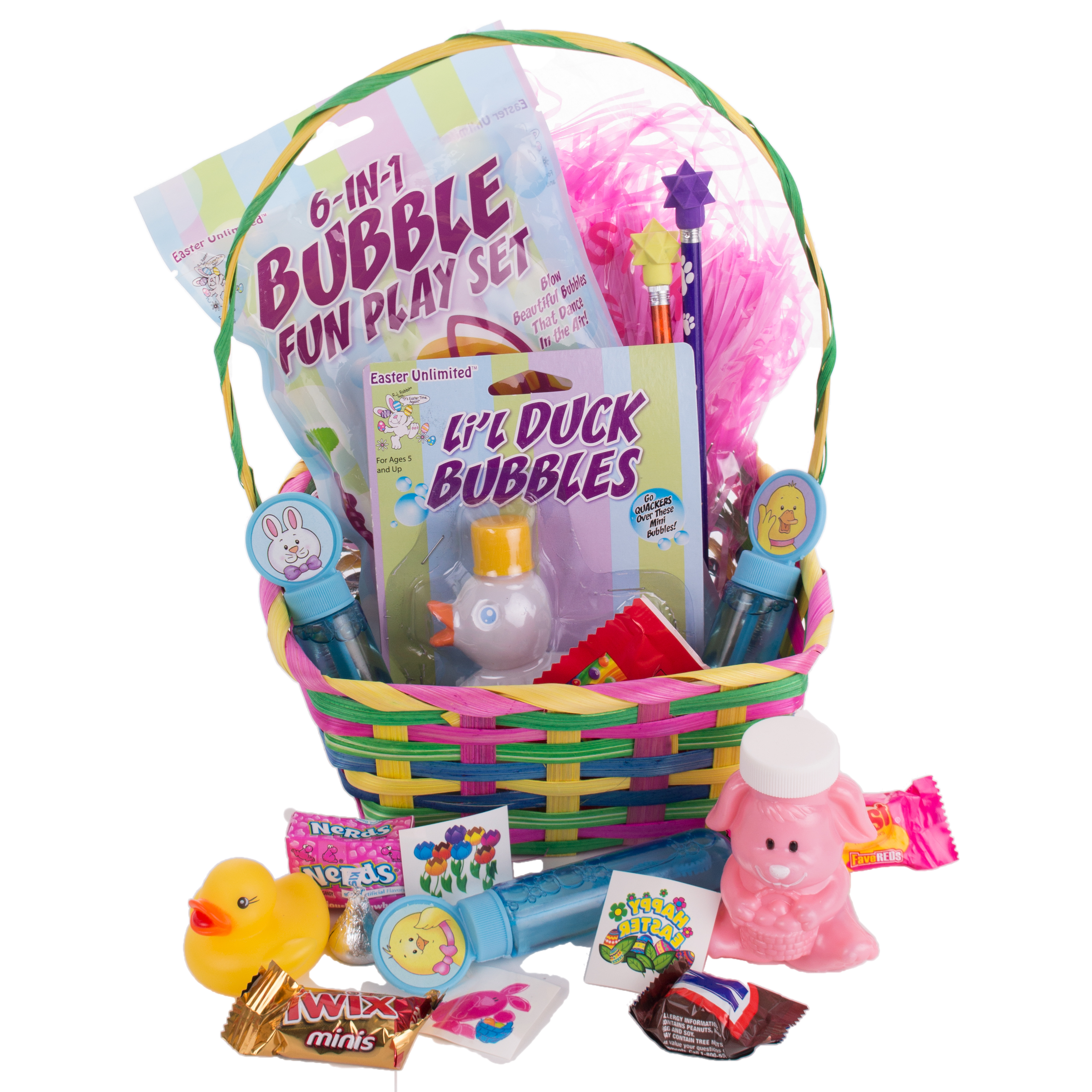 Veil Entertainment Spring Bunny Bubbles Rubber Duck Toddler 35pc Filled Easter Basket Gift Set