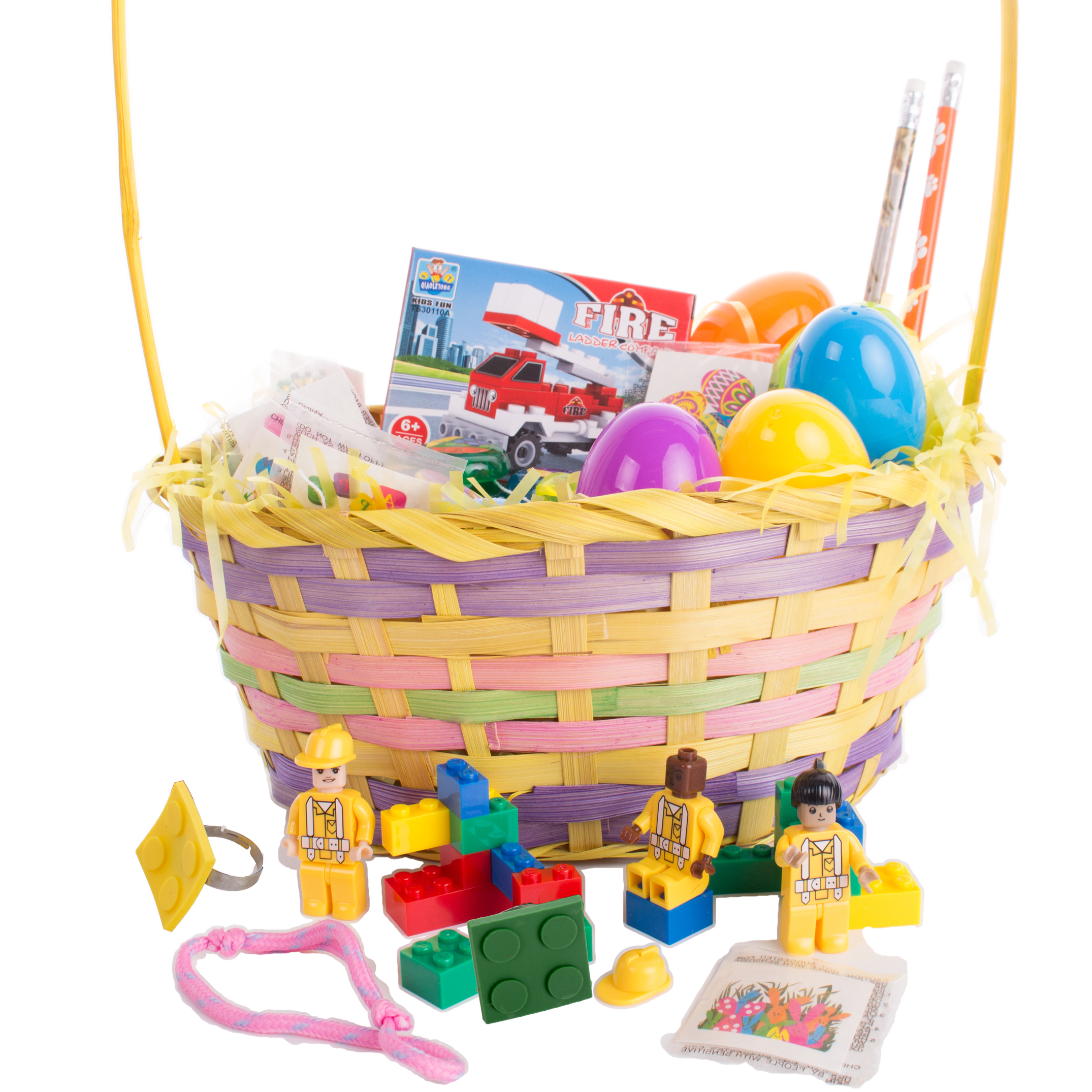 Veil Entertainment Building Block Mania Boys Toy & Treat Filled 100pc 15.5" Easter Basket Gift Set