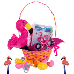Veil Entertainment Girls Fun Flamingo 31pc Toy & Treat Filled 15" Easter Basket Gift Set, Pink