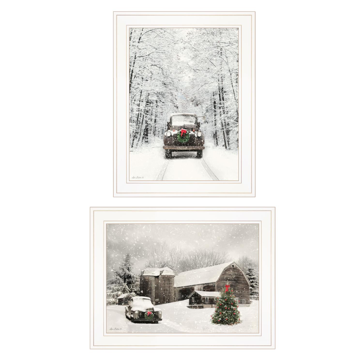 TrendyDecor4U "Antique Christmas" 2-Piece Vignette by Lori Deiter, White Frame