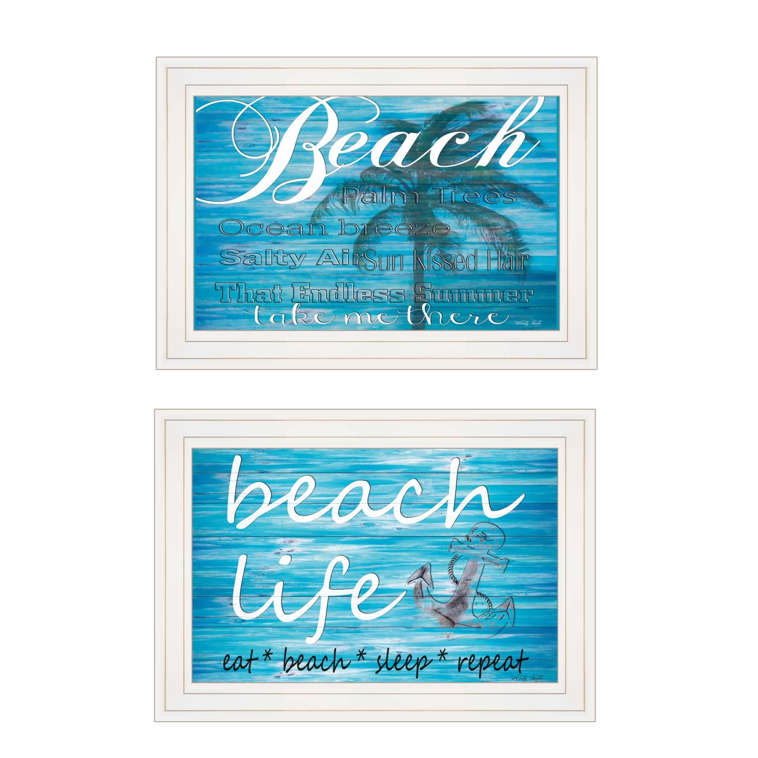 TrendyDecor4U "Beach Life 2-Piece Vignette by Cindy Jacobs, White Frame