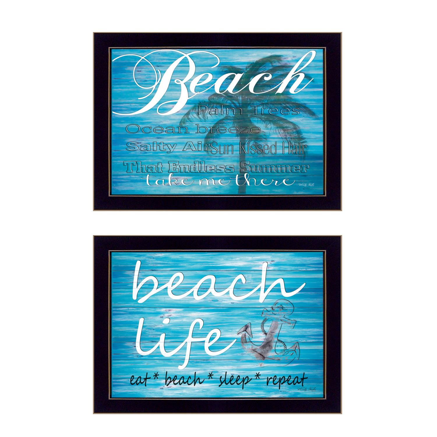 TrendyDecor4U "Beach Life 2-Piece Vignette by Cindy Jacobs, Black Frame