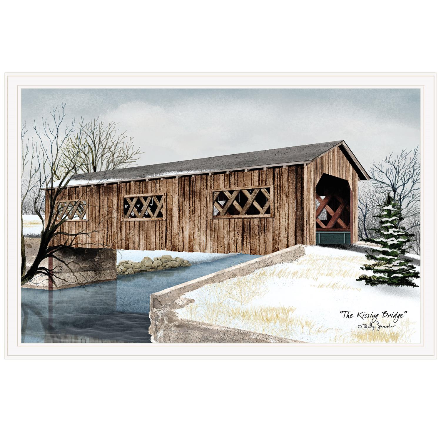 TrendyDecor4U "The Kissing Bridge" by Billy Jacobs, Ready to Hang Framed Print, White Frame