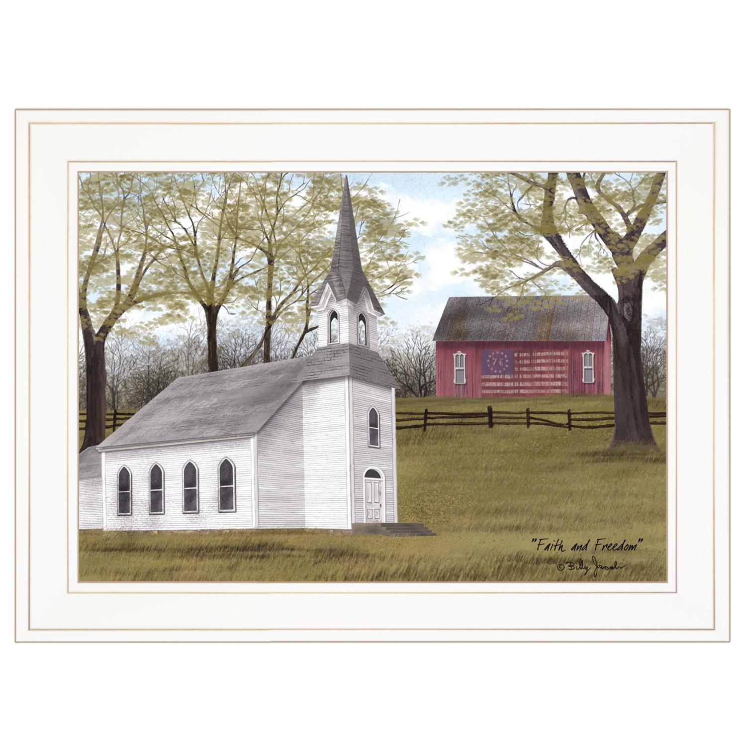 TrendyDecor4U "Faith and Freedom" by Billy Jacobs, Ready to Hang Framed Print, White Frame