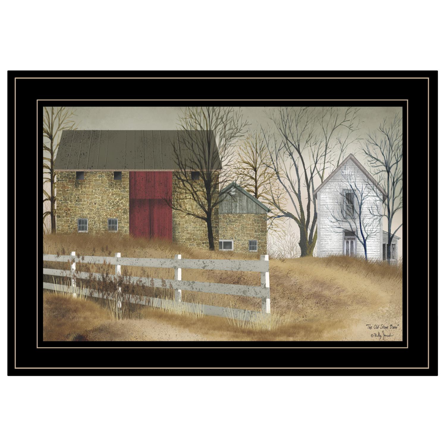 TrendyDecor4U "The Old Stone Barn by Billy Jacobs, Ready to Hang Framed Print, Black Frame
