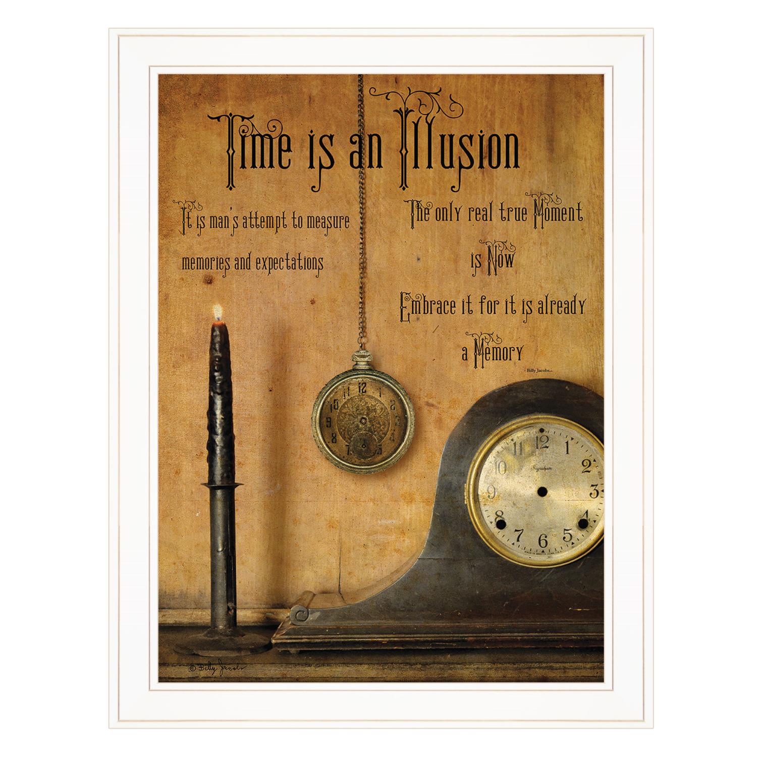 TrendyDecor4U "Time is an Illusion" by Billy Jacobs, Ready to Hang Framed Print, White Frame